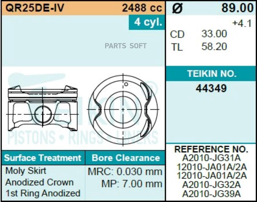 TEIKIN Поршни QR25, STD, A2010-JG31A, TKN-44349