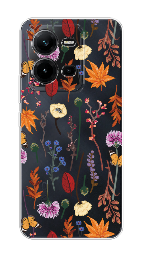 

Чехол на Vivo V25/V25e "Orange Purple flowers", Оранжевый;красный;розовый;желтый;прозрачный, 267650-1