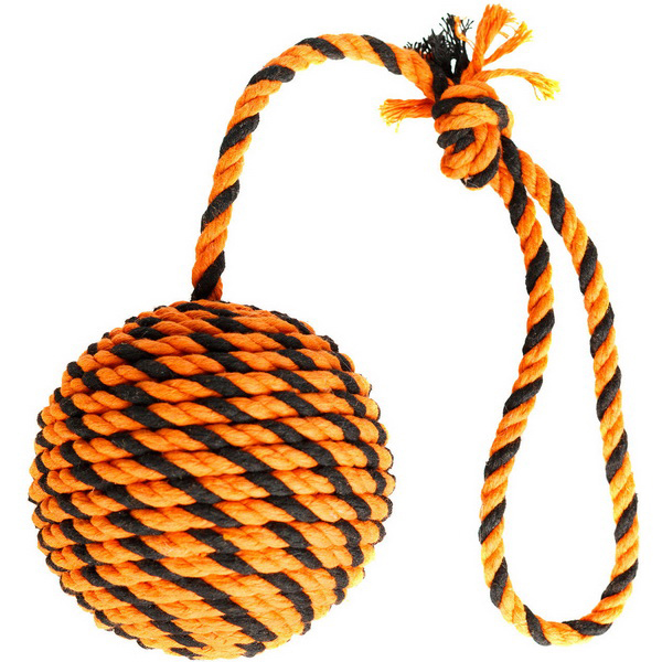 фото Игрушка для собак doglike броник мяч с ручкой, оранжевый, черный, большой