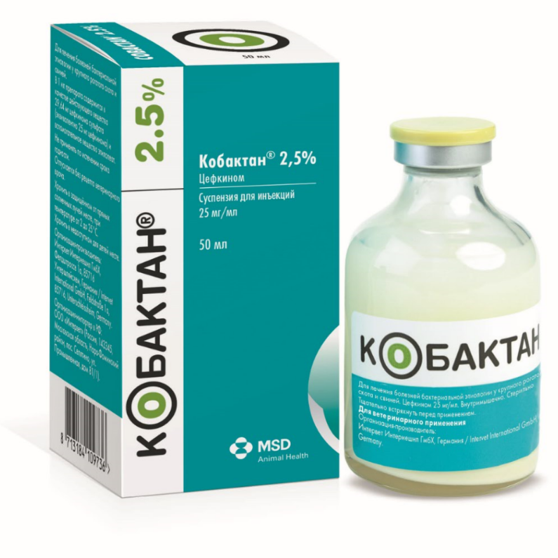 

КОБАКТАН 2,5 % MSD ANIMAL HEALTH для лечения бактериальной этиологии, раствор 50 мл