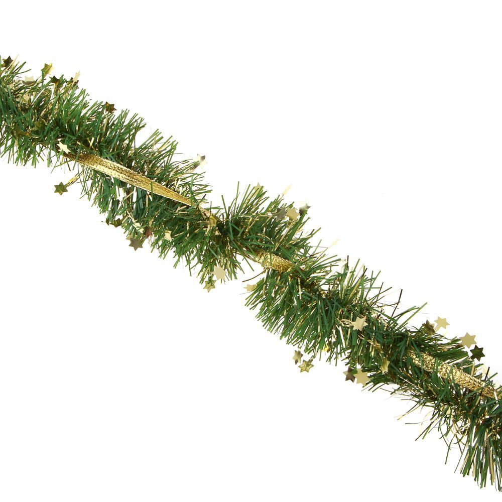 

СНОУ БУМ Мишура с декоративной лентой, 9х200 см, ПВХ, золото с зеленым, Золотистый;зеленый, 377495