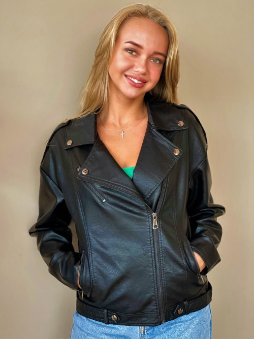 фото Кожаная куртка женская e-lisman&zg 2028 черная 42 ru