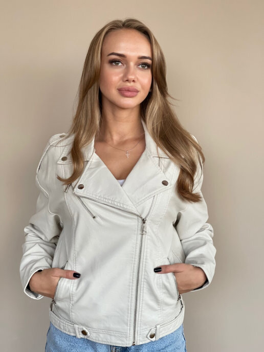 фото Кожаная куртка женская e-lisman&zg 2028 белая 46 ru