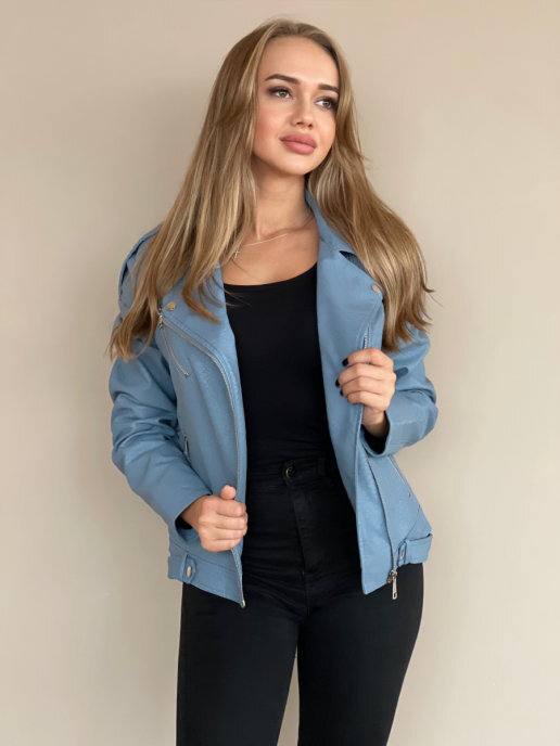 фото Кожаная куртка женская e-lisman&zg 2028 синяя 44 ru