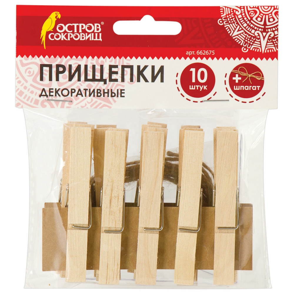 

Прищепки декоративные "Классика", 10 штук, 7,2 см, со шпагатом, ОСТРОВ СОКРОВИЩ, 662675, Бежевый, 662675