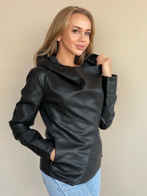 фото Кожаная куртка женская e-lisman&zg g122 черная 5xl