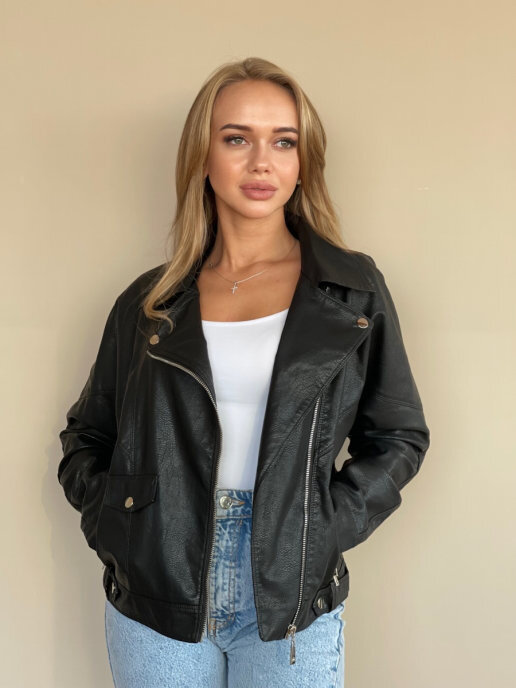 фото Кожаная куртка женская e-lisman&zg g263 черная s