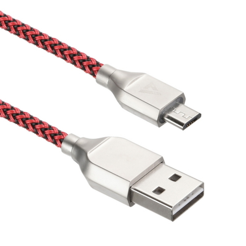 фото Usb кабель acd-titan microusb usb-a нейлон, 1м, красно-черный (acd-u927-m1r)