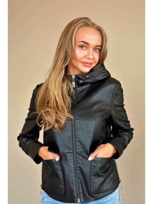 фото Кожаная куртка женская e-lisman&zg g611 черная 60 ru