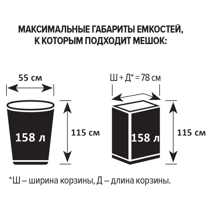 Мешки для мусора 160 л, 87х120см 20 шт/рул 30мкм (ПВД)(черные.)