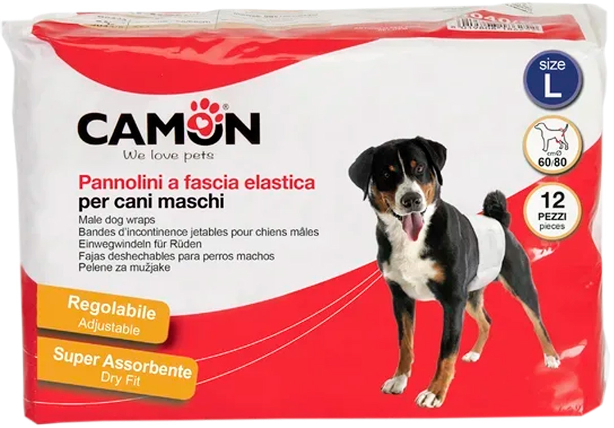 фото Подгузники для домашних животных camon №3, на резинке, 60 – 80 см, 12 шт