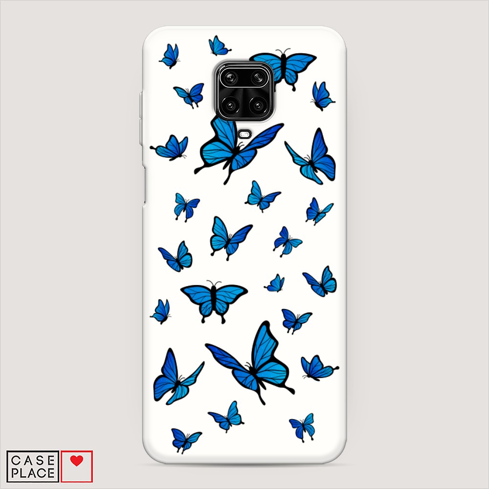 фото Матовый силиконовый чехол "синие бабочки" на xiaomi redmi note 9s awog