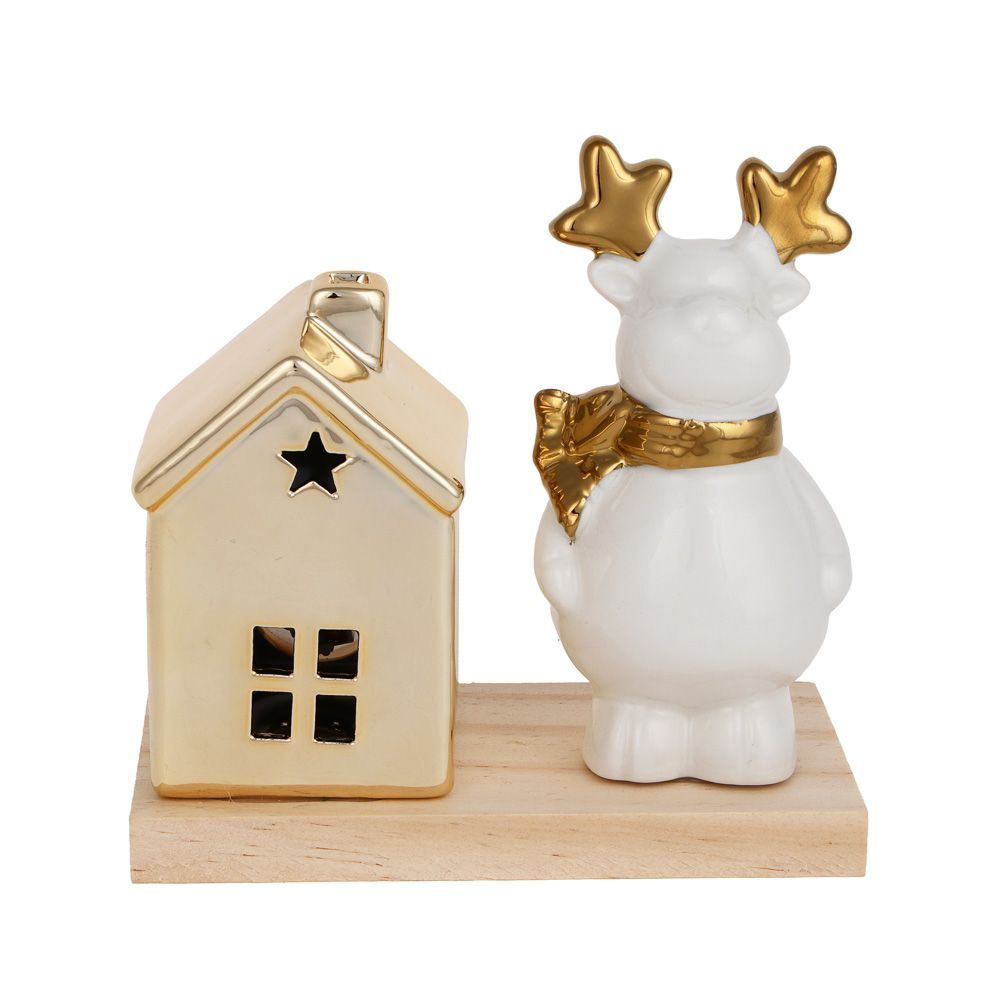 

СНОУ БУМ Сувенир новогодний с LED подсветкой 15,2х7,3х14,5см, 2xLR44, керамика, МДФ, Бежевый, 392078