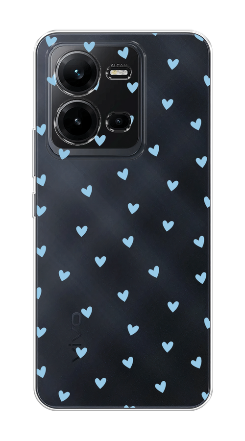 

Чехол на Vivo V25/V25e "Голубые сердечки паттерн", Голубой;прозрачный, 267650-1