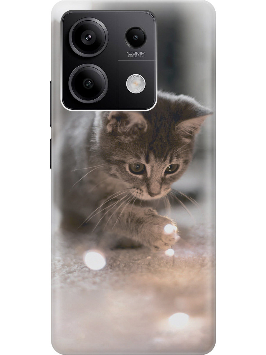 

Силиконовый чехол на Xiaomi Redmi Note 13 5g с рисунком "Котенок и свет", Белый;коричневый;серый, 20012075