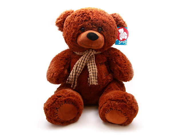 фото Мягкая игрушка magic bear toys медведь с заплатками в шарфе коричневый 120 см