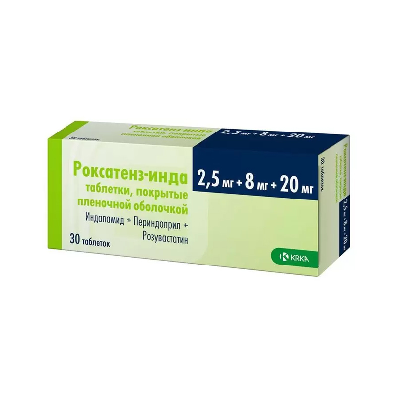 Купить Роксатенз-Инда таблетки 1, 25 мг+8 мг+20 мг 30 шт., KRKA