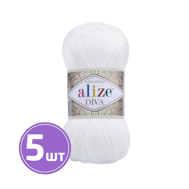 

Пряжа ALIZE Diva Silk effekt (55), белый, 5 шт. по 100 г