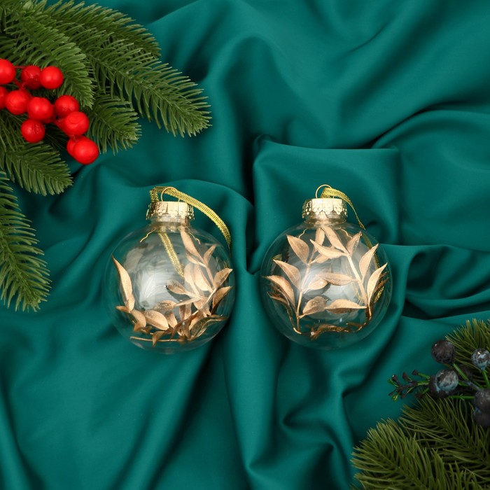 Шар на ель Зимнее волшебство Фиеста веточка 9510236 2 шт. прозрачный золотистый