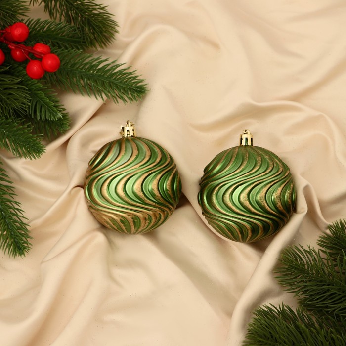 Шар на ель Зимнее волшебство Ширин волна 9510234 2 шт. зеленый золотистый