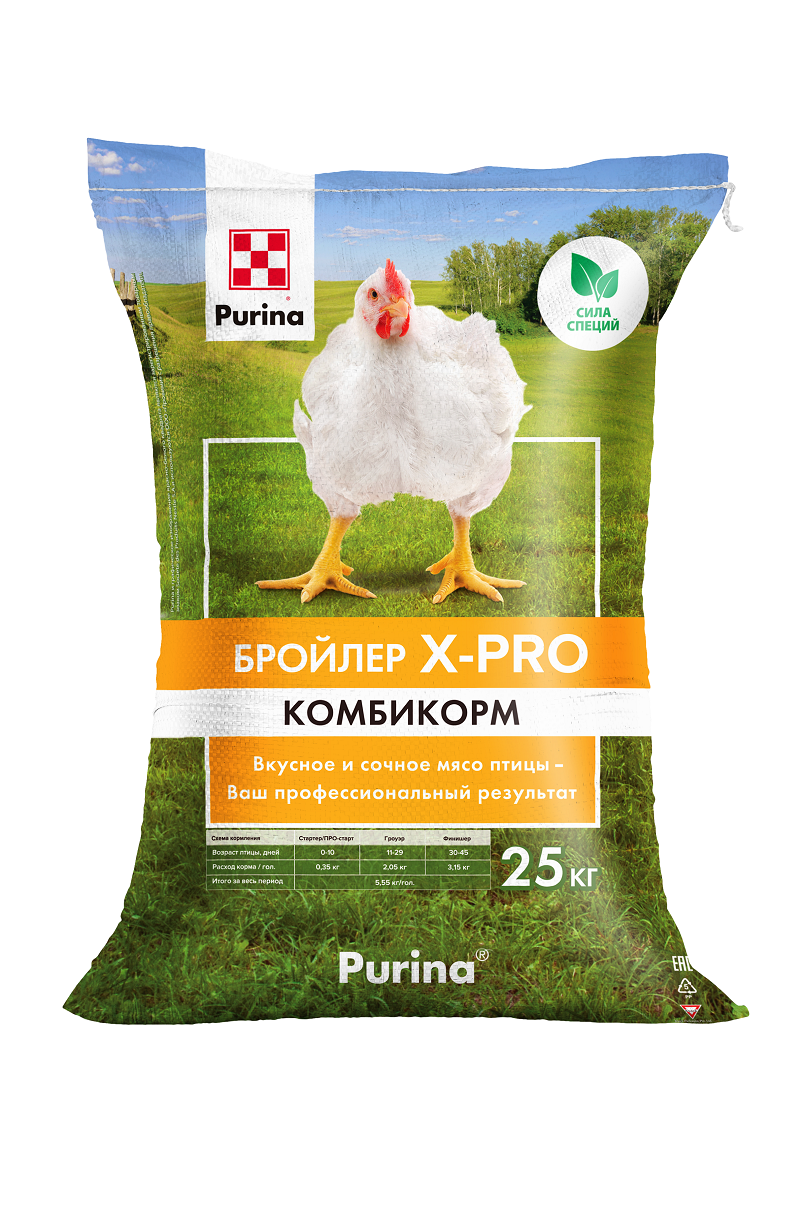 

Комбикорм для бройлеров Purina X-PRO Престарт, 25 кг, Комбикорм Престарт для бройлеров Purina X-PRO 25 кг