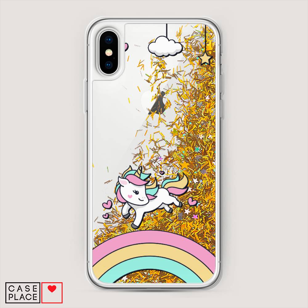 

Жидкий чехол с блестками "Единорог на радуге" на Apple iPhone XS Max (10S Max), 11990-1