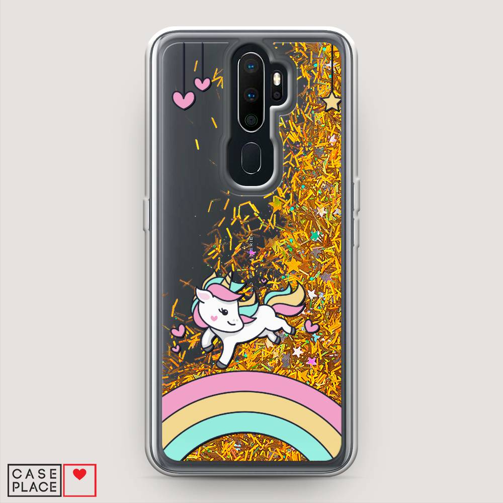 

Жидкий чехол с блестками "Единорог на радуге" на Oppo A5 (2020), 251390-1