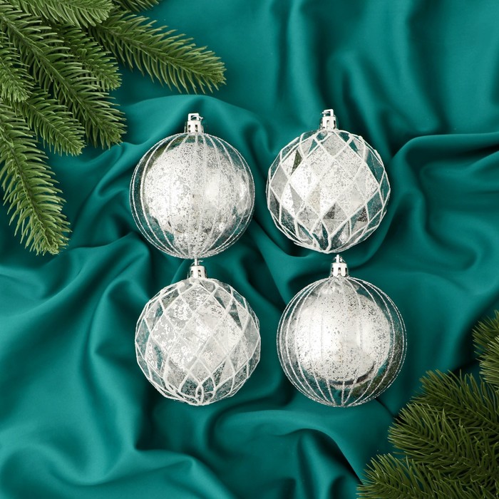 

Шар на ель Зимнее волшебство Калейдоскоп 9510149 4 шт. серебристый, Калейдоскоп