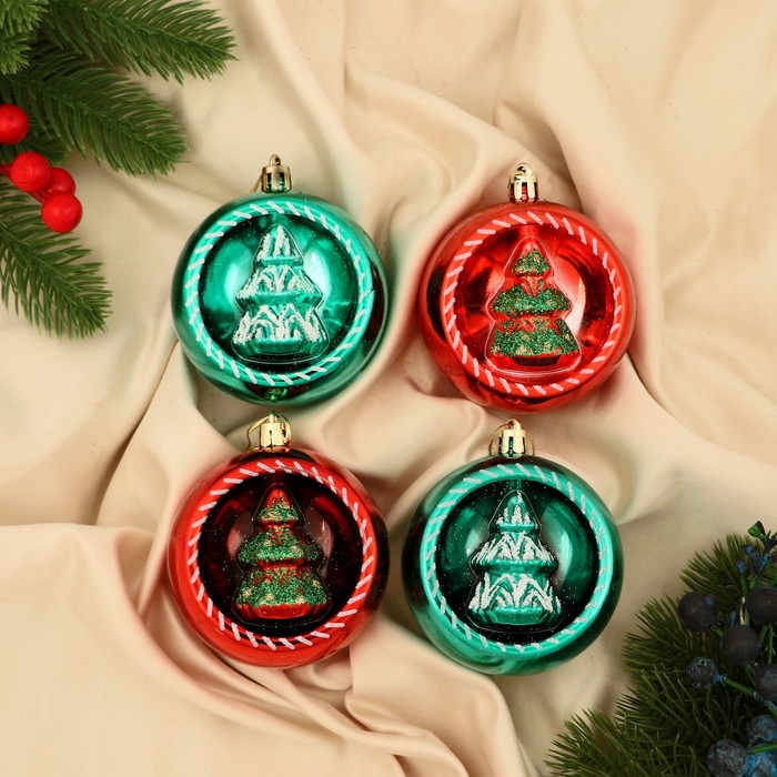 Шар на ель Зимнее волшебство Праздник 9510257 4 шт. красный зеленый