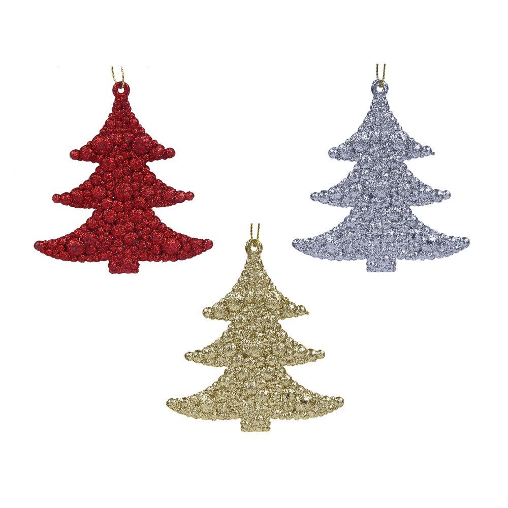 

СНОУ БУМ Набор подвесок 3 шт. в виде елок, глиттер, пластик, 9,5x8,5см, Красный;золотистый;серебристый, 374407
