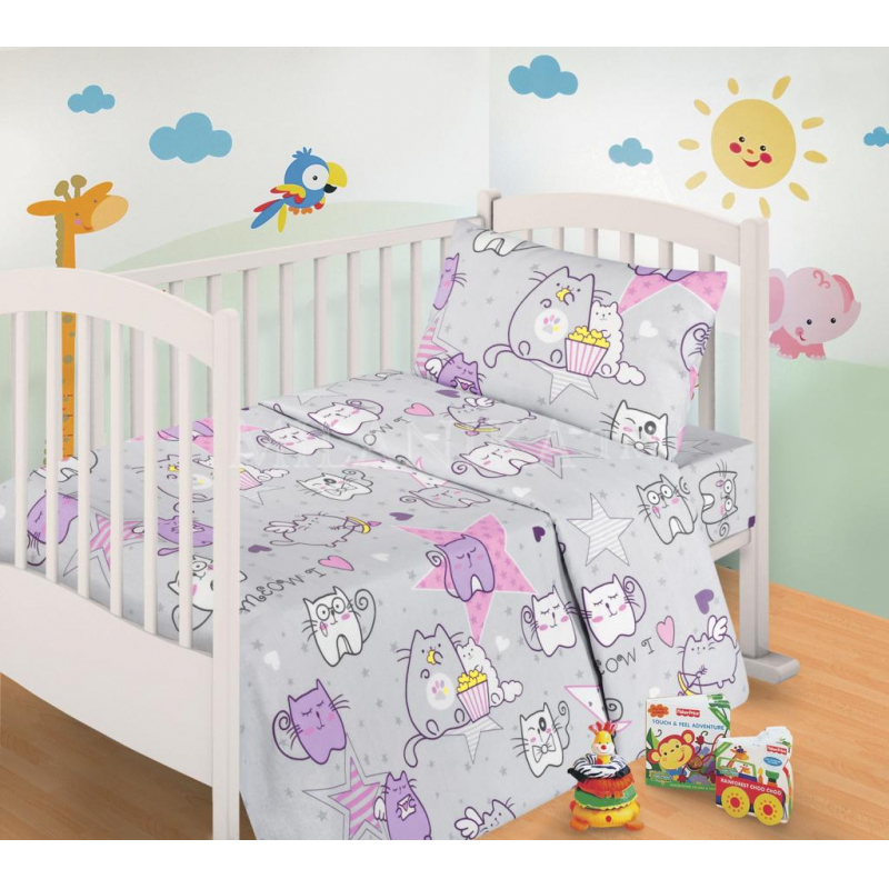 

Постельное белье Ясли, бязь(под.110х147, пр.110х150, нав.40х60 1шт),Мяу-мяу