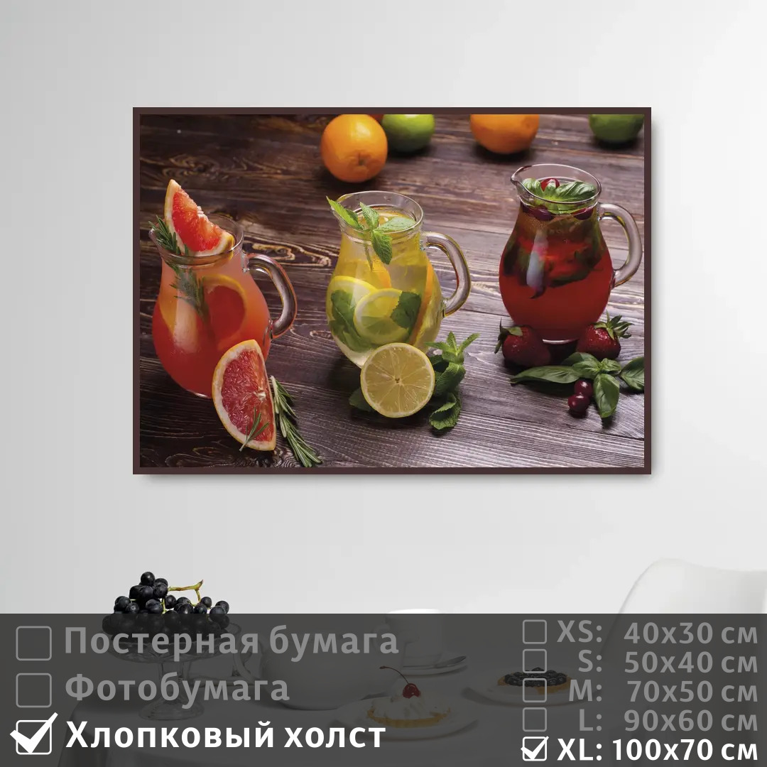

Постер на холсте ПолиЦентр Фруктовый сок в кувшинах 100х70 см, ФруктовыйСокВКувшинах1