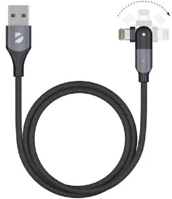 Кабель Deppa USB Type C - Apple 8-pin поворотный 180°, 3А, 1.2 м, черный (72326)