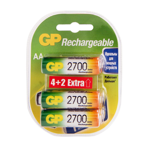 

AA Аккумулятор GP Rechargeable 2700AAHC4/2, 6 шт. 2700мAч