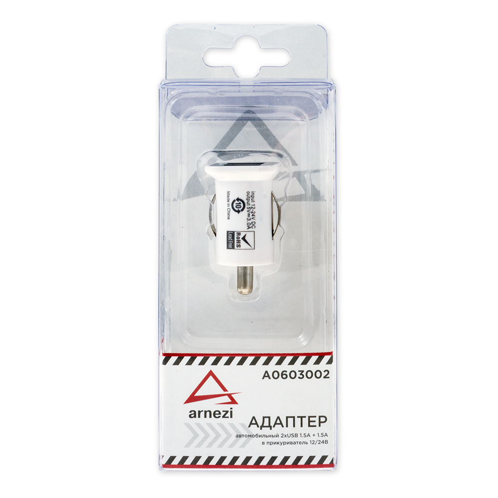 

Адаптер Автомобильный 2xusb 5в 1,5а+1,5а В Прикуриватель 12в/24в White ARNEZI A0603002