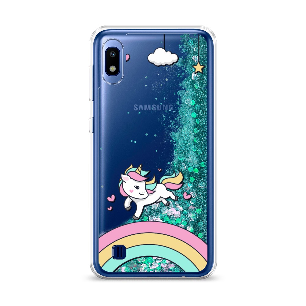 

Жидкий чехол с блестками "Единорог на радуге" на Samsung Galaxy A10
