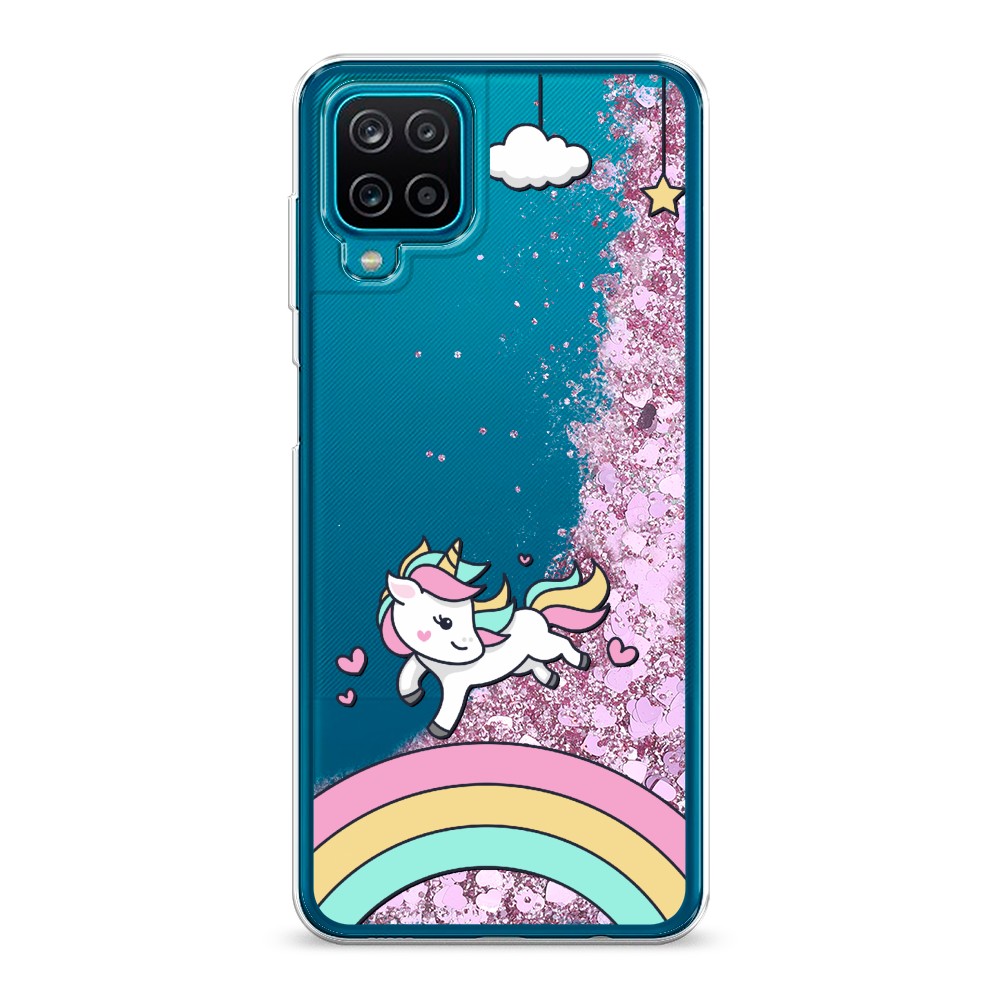 

Жидкий чехол с блестками "Единорог на радуге" на Samsung Galaxy A12