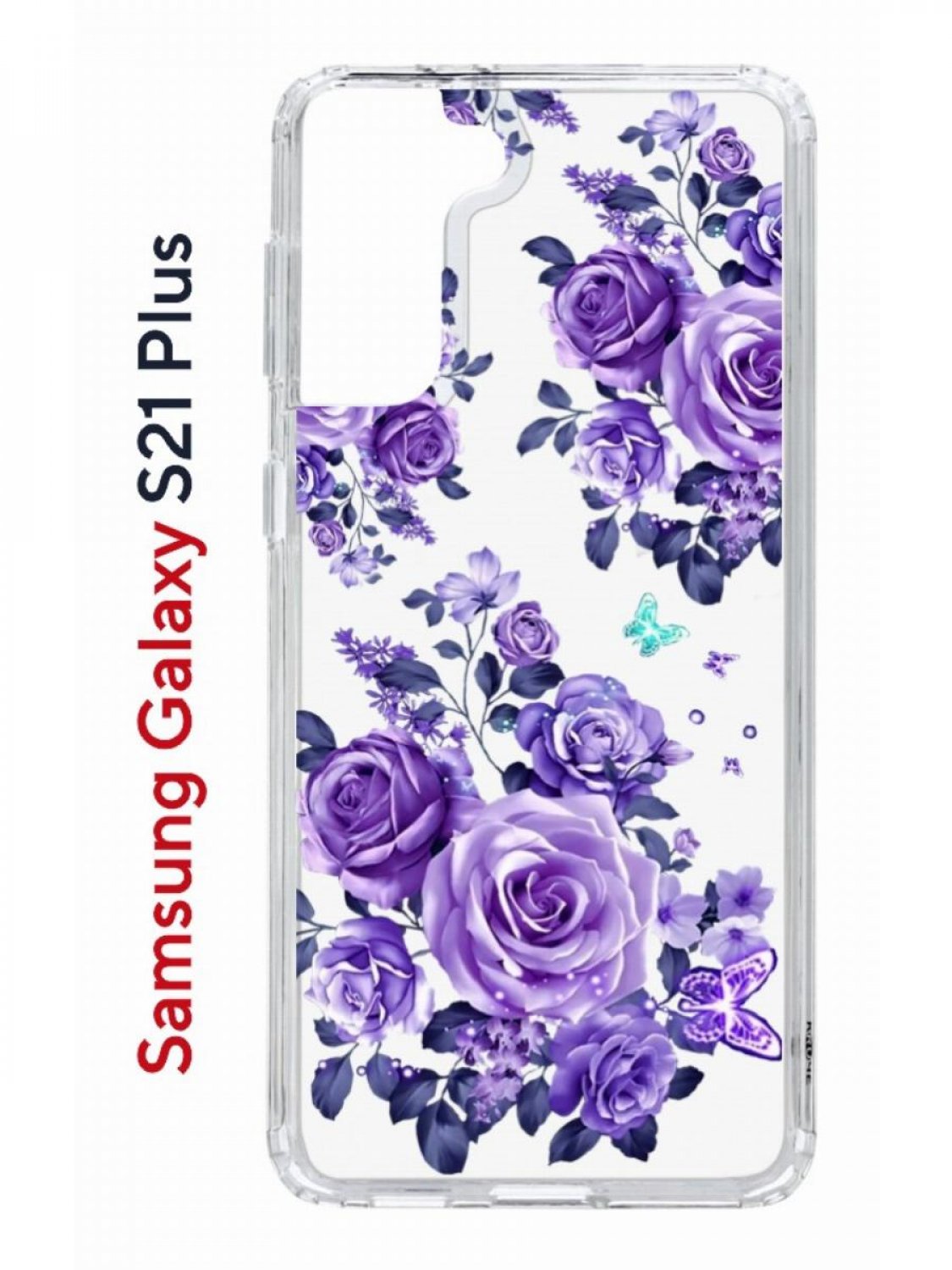 

Чехол на Samsung Galaxy S21 Plus Kruche Print Roses,противоударный бампер с принтом, Прозрачный;фиолетовый;синий;голубой, Самсунг Галакси с21 Плюс