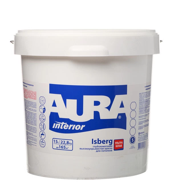 

Краска для потолка Aura Interior Isberg белая 15 л, Белый