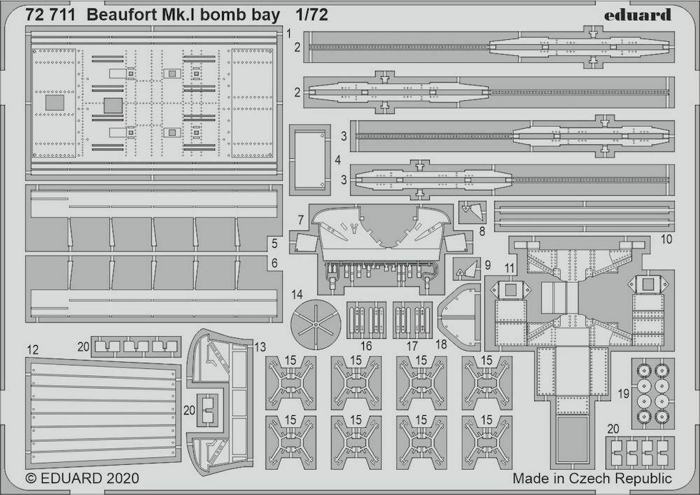 

Фототравление Eduard 72711 Beaufort Mk I бомболюк 1/72, Однотонный