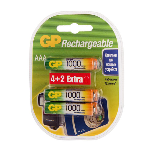 

AAA Аккумулятор GP Rechargeable 100AAAHC4/2, 6 шт. 1000мAч