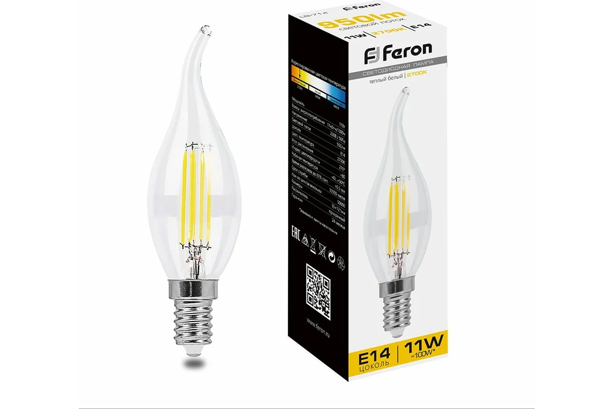 

Лампа светодиодная Feron LB-714 Свеча на ветру E14 11W 2700K 38010, 38010