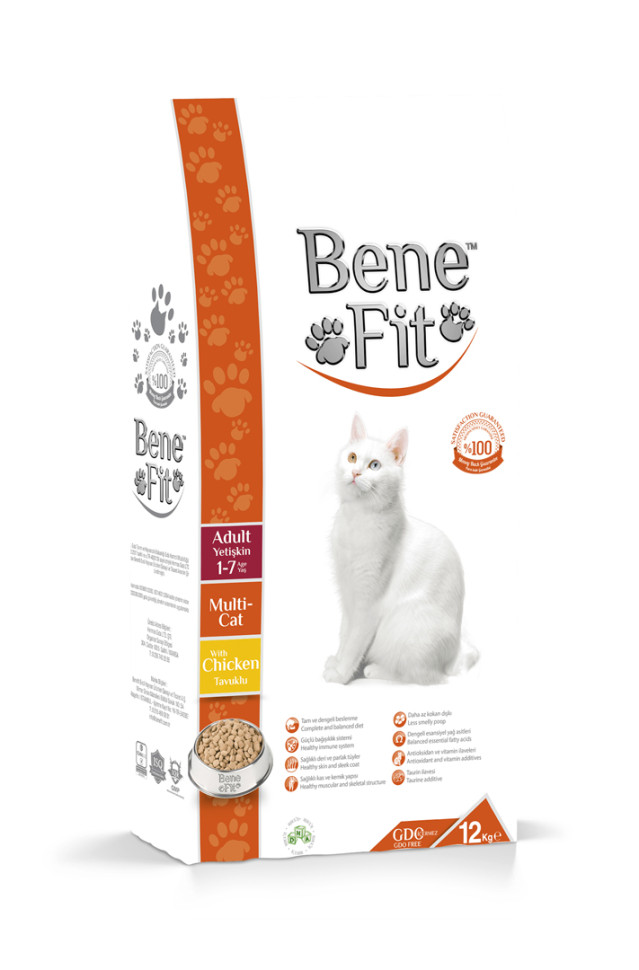 фото Сухой корм для взрослых кошек benefit feline adult multi-cat chicken с курицей, 12 кг