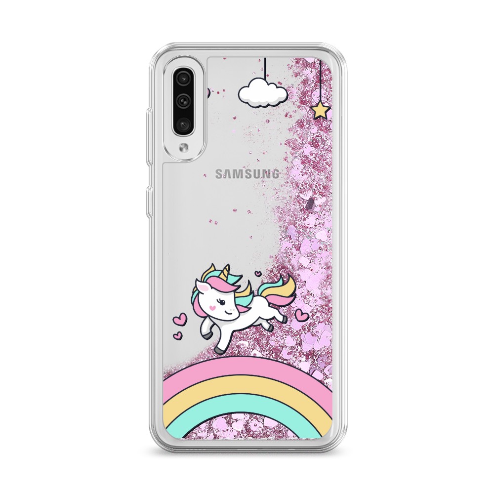 

Жидкий чехол с блестками "Единорог на радуге" на Samsung Galaxy A30s