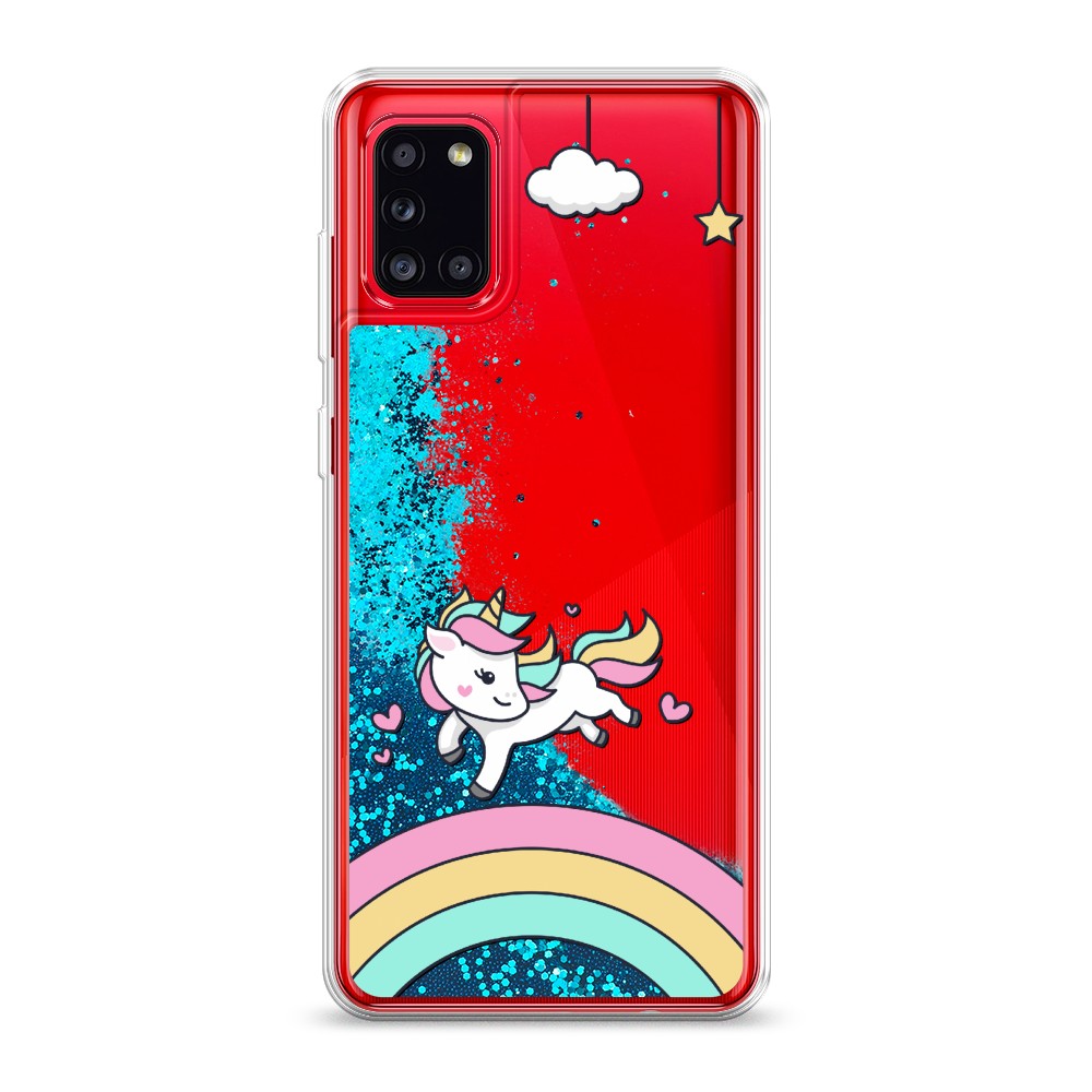 

Жидкий чехол с блестками "Единорог на радуге" на Samsung Galaxy A31, 2100393-1