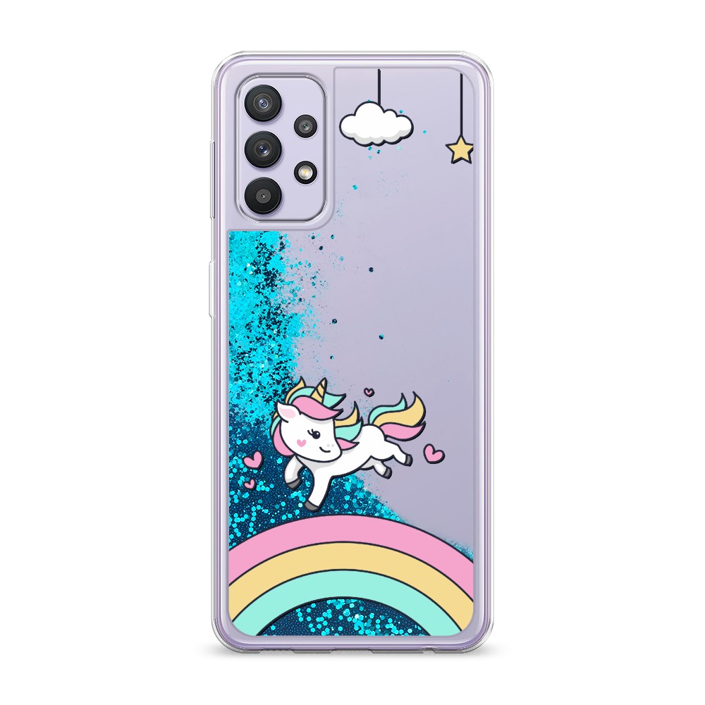 

Жидкий чехол с блестками "Единорог на радуге" на Samsung Galaxy A32, 2102093-1