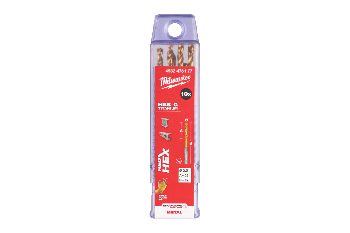 

Сверло по металлу Milwaukee RedHEX HSS-G TiN. 3.5мм (10шт) Milwaukee