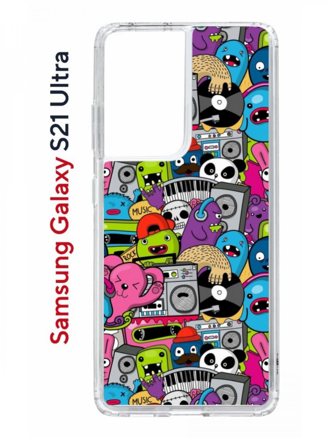 Чехол на Samsung S21 Ultra Kruche Print Monsters music,противоударный бампер с принтом