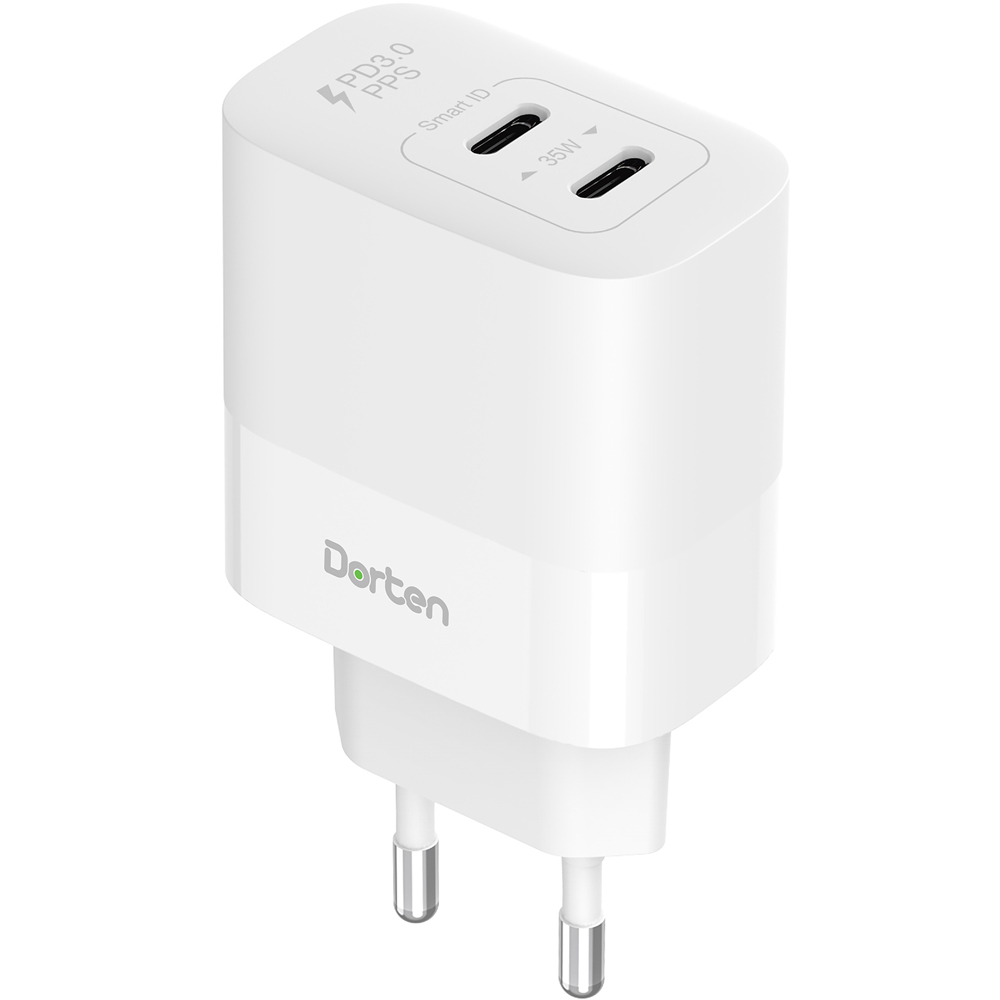 

Сетевое зарядное устройство Dorten 35W 2USB-C/PD 2xUSB Type-C 3 А белый, 35W 2USB-C/PD
