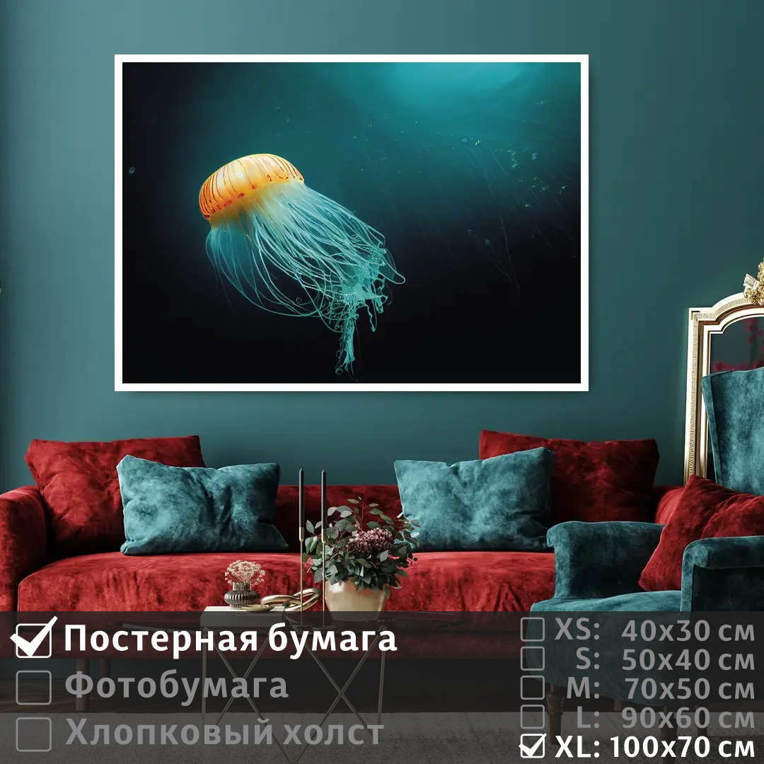

Постер на стену ПолиЦентр Медуза плавает на дне океана 100х70 см, МедузаПлаваетНаДнеОкеана1
